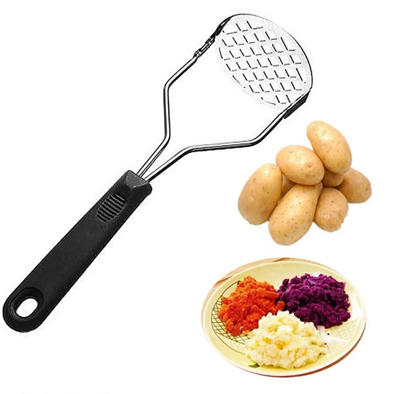 Stainless Steel Potato Masher Hand Tool Heavy Duty Small Holes Mashing  Plate for Smooth Mashed Potatoes Soft grip Cushioned Handle Press Plate  Masher for Vegetables and Fruits Pack of 2 - By